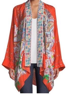 Johnny Was Vibrant Orange Paisley Embroidered Kimono SZ 2X
